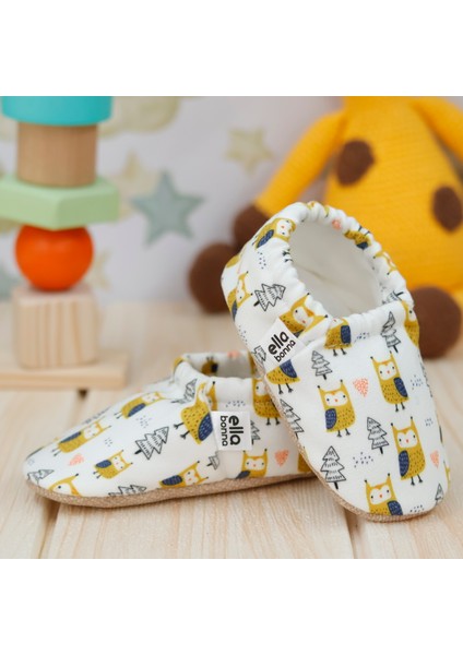 Desenli Bebek Patiği, Kaydırmaz Taban, Ev Kreş Ayakkabısı Panduf, Kuş Desenli