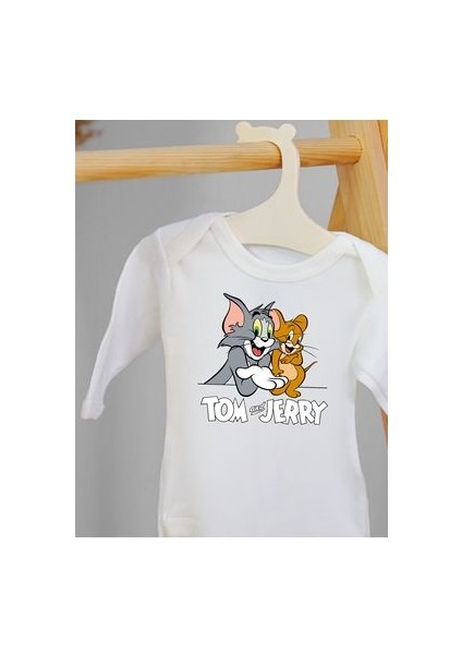 Uzun Kollu %100 Pamuklu Tom And Jerry Tasarımlı Bebek Body Zıbın