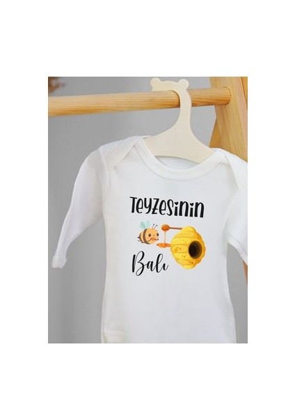 Uzun Kollu %100 Pamuklu Teyzesinin Balı Tasarımlı Bebek Body Zıbın