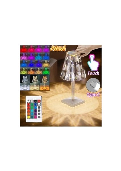 Kristal Elmas Masa Lambası Dokunmatik Romantik Akrilik LED Şarjlı Abajur Lamba 16 Farklı Işık Modlu