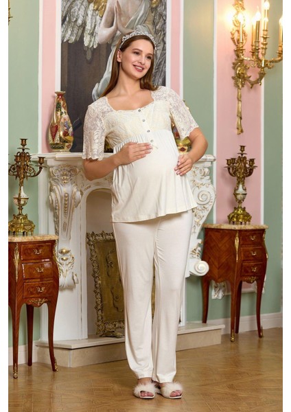 Kadın Krem 3'lü Lohusa Pijama Takımı 25130 fiyatları