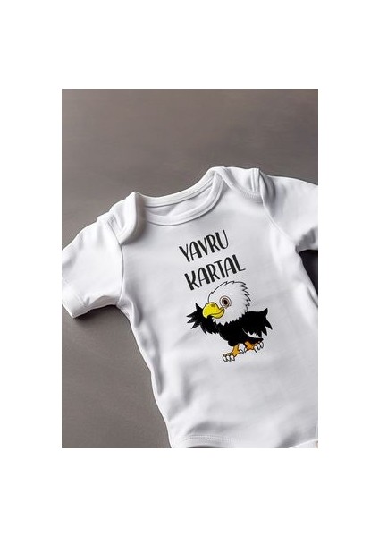 Kısa Kollu %100 Pamuklu Yavru Kartal Tasarımlı Bebek Body Zıbın