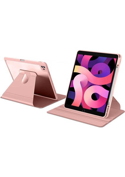 - Apple iPad Pro 11 2022 M2 - Tablet Kılıfı 360 full Korumalı Yatay Dikey Dönebilen Nayn Standlı Kılıf - Pembe