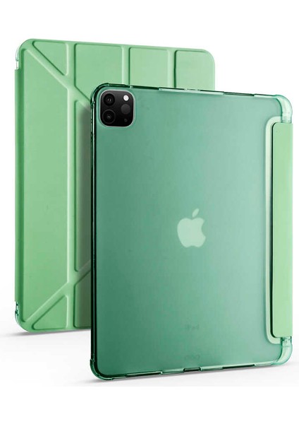 - Apple iPad Pro 12.9 2022 M2 - Tablet Kılıfı Kalem Bölmeli Korumalı Standlı Tri Folding Kılıf - Açık Yeşil - T25023