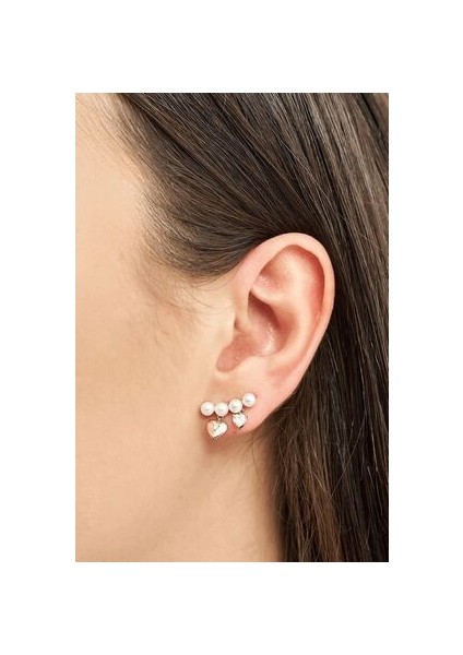 18 Ayar Altın Kaplama Gümüş Inci Sıralı Kalp Sallantılı Küpe Zirkon Taşlı fiyatları