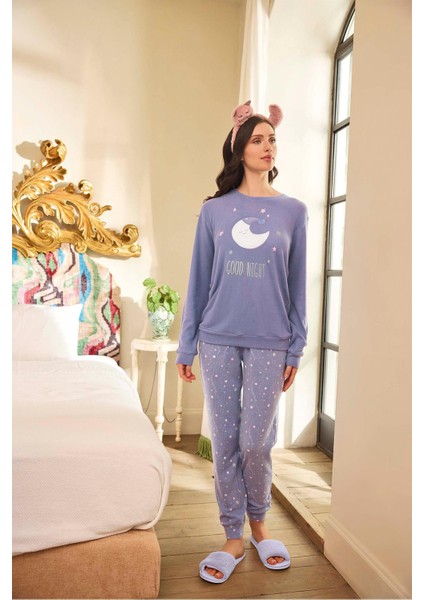 Kadın Asya Termal Good Night Leylak Pijama Takım 0669