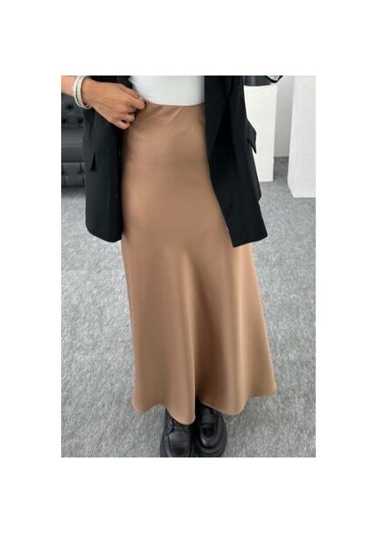 Saten Kumaş Beli Lastikli Uzun Etek fiyatları