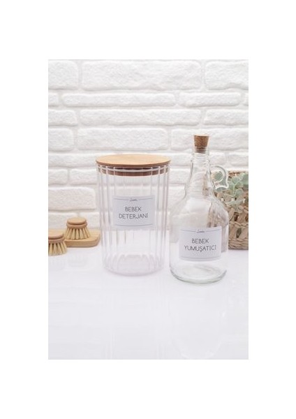 Ahşap Kapaklı Oval Çizgili Bebek Deterjanı Kavanozu 2200ML-BEBEK Yumuşatıcı Kavanozu 1000ML fırsatları