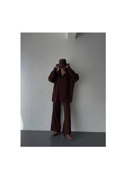 Örgü Detaylı Oversize Kazak Pantolon Triko Alt-Üst Takım fiyatları