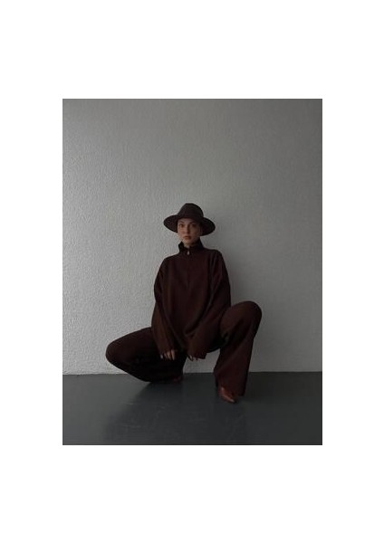 Örgü Detaylı Oversize Kazak Pantolon Triko Alt-Üst Takım modelleri