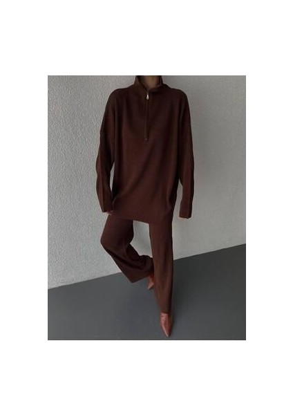 Örgü Detaylı Oversize Kazak Pantolon Triko Alt-Üst Takım fırsatları