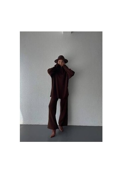 Örgü Detaylı Oversize Kazak Pantolon Triko Alt-Üst Takım indirimleri