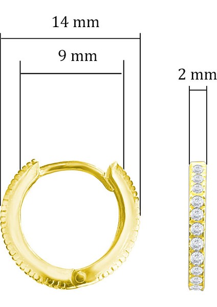 Küçük Boy Halka Huggie Zirkon Taşlı 925 Ayar Gümüş Halka Küpe Sarı Renk