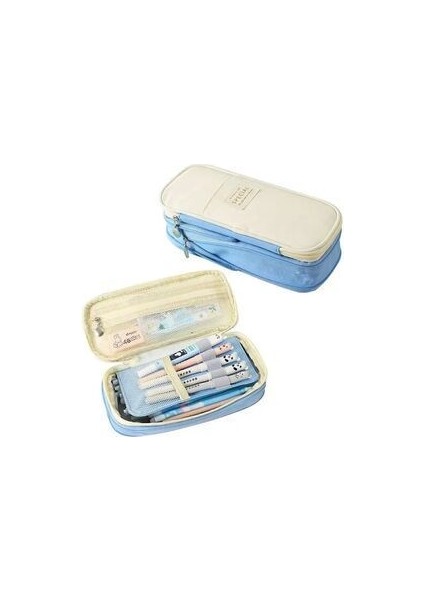 Special Geniş Kapasiteli Büyüyebilen Kanvas Kalemlik Açık Mavi