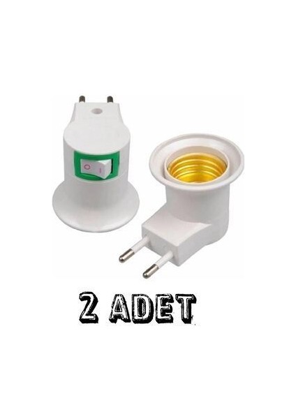 Anahtarlı Duy E27 Normal Ampul-Gece Lambası Duyu- Prize Takılan 2 Adet