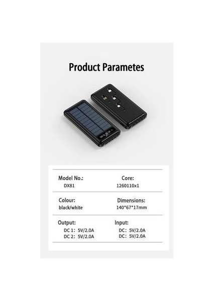 20000 Mah Solar Powerbank Güneş Enerjili USB Çıkışlı Kablolu LED Işıklı Taşınabilir Şarj