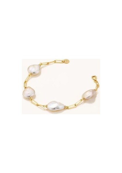18 Ayar Altın Kaplama Gümüş Sıralı Natürel Barok Incili Zincirli Bileklik fiyatları