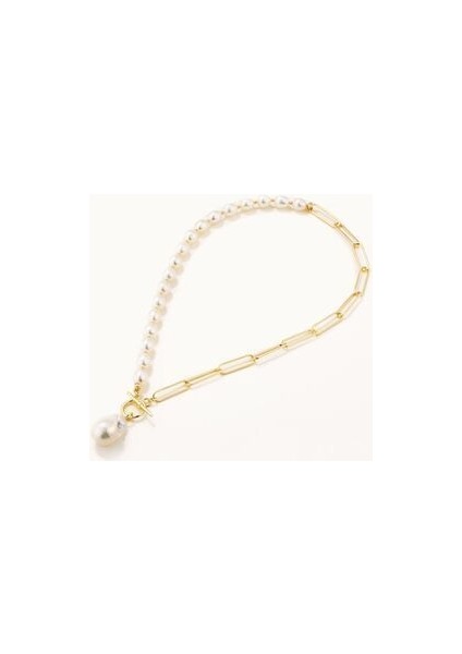 18 Ayar Altın Kaplama Gümüş Sallantılı Natürel Barok Incili Zincirli T Kilit Kolye fiyatları