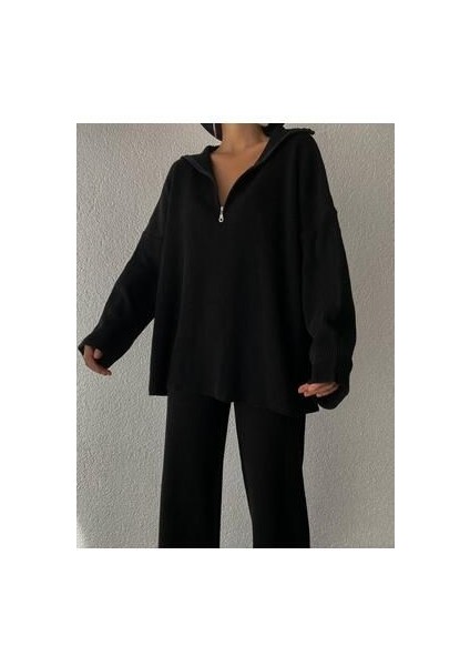 Örgü Detaylı Oversize Kazak Pantolon Triko Alt-Üst Takım modelleri