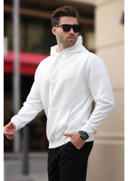 Beyaz Kapüşonlu Cep Detaylı Sweatshirt 7095 fiyatları
