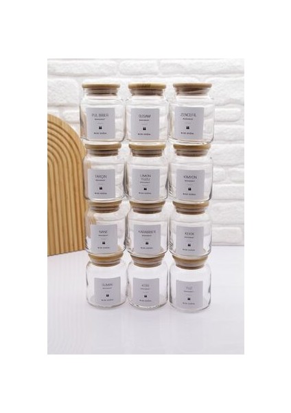 12'li Bambu Vakum Kapak Cam Baharatlı Seti 300ML