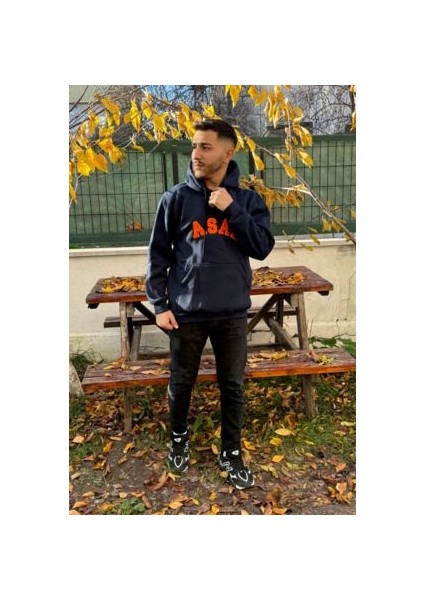 Unisex Asal Nakışlı Baskılı Içi Polarlı Oversize Kapüşonlu Kolej Hoodie Sweatshirt