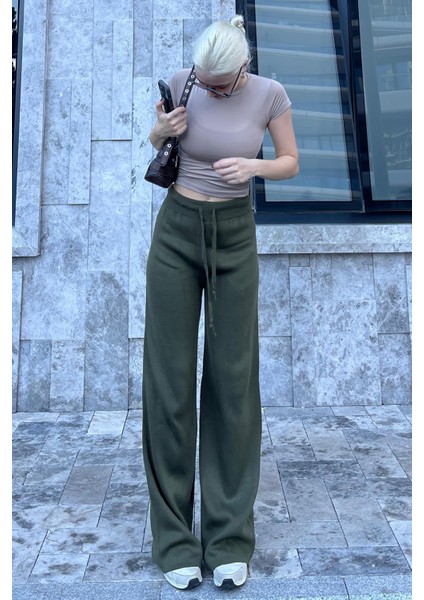 Haki Beli Ayarlanabilir Geniş Paça Pantolon MG2089