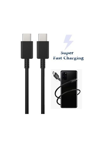 Samsung Uyumlu Hızlı Şarj Kablosu Type-C To Type-C 1 Metre Siyah Iki Ucu Type-C Kablo