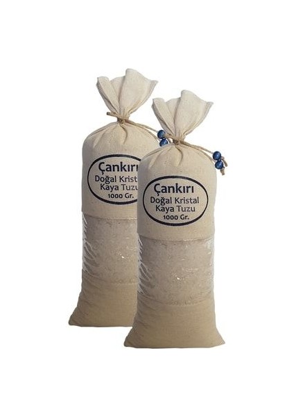 Çankırı Kristal Kaya Tuzu 2 Adet ( Iri Tane Beyaz ) Bez Torbada 2 Kg. Original Çankırı Tuz Iri Beyaz