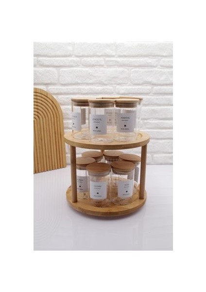 Bambu Döner Stant'lı 12'lü Bambu Vakum Kapak Cam Baharatlık Seti 300ML fiyatları