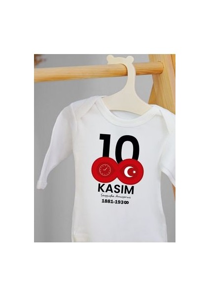 Uzun Kollu %100 Pamuklu 10 Kasım Sonsuzluk Tasarımlı Bebek Body Zıbın