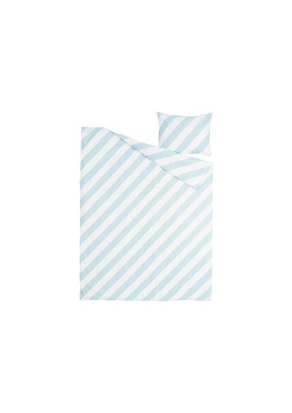 Slöjsılja Açık Mavi-Beyaz-Çizgili 150 x 200/50 x 60 cm Tek Kişilik Nevresim Seti fiyatları
