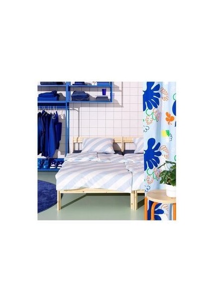 Slöjsılja Açık Mavi-Beyaz-Çizgili 150 x 200/50 x 60 cm Tek Kişilik Nevresim Seti modelleri