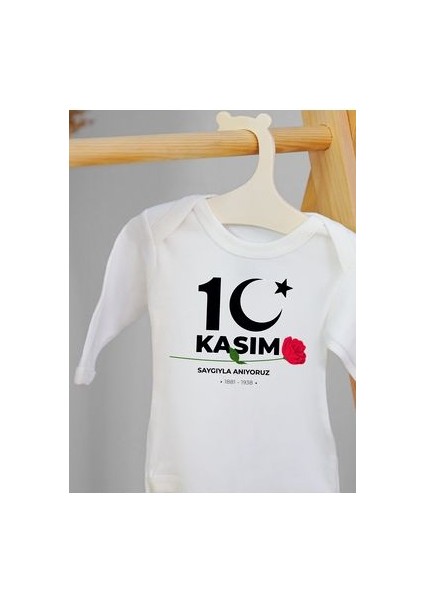Uzun Kollu %100 Pamuklu 10 Kasım 1881-1938 Tasarımlı Bebek Body Zıbın