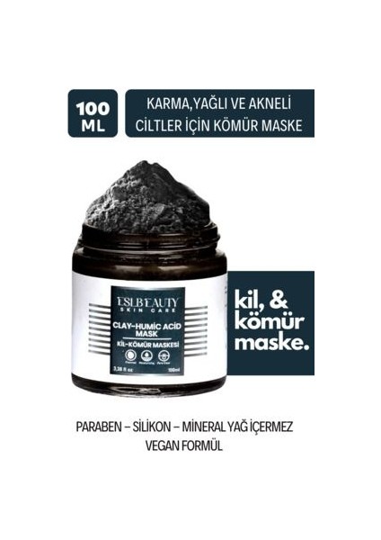 Charcoal Arındırıcı Siyah Nokta Karşıtı Gözenek Sıkılaştırıcı Işıltı Veren Kil-Kömür Maske 100ML