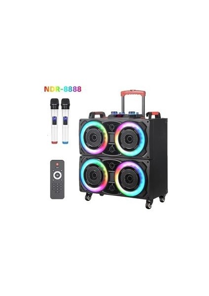 NDR-8888 Büyük Boy Bluetooth Hoparlör Çift Mikrofonlu Tekerlekli Kablosuz Speaker Toplantı Anfi