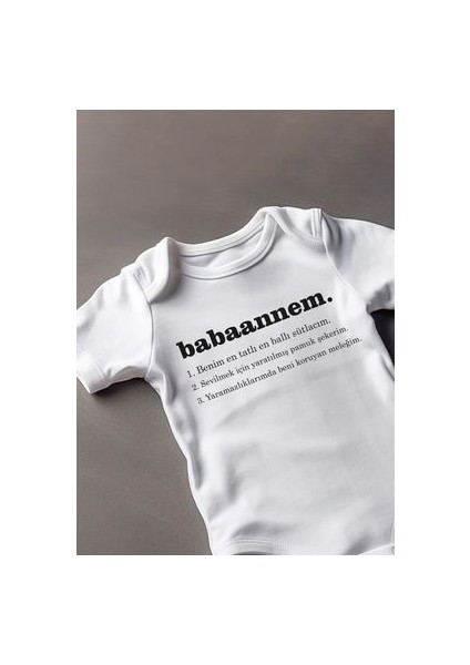 Kısa Kollu %100 Pamuklu Özel Babaannem Tasarımlı Bebek Body Zıbın