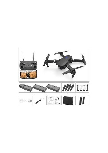 E88 Drone 4K Hd Çift Kameralı Drone App Kontrol Wifi Li Katlanabilir Quatcopter X3 Batarya