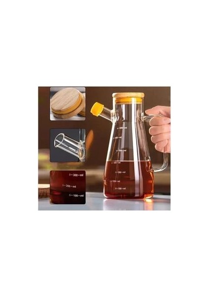 Yakut Borosilikat Damlatmaz Bambu Kapak Yağlık (900ML)
