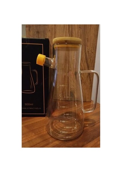 Yakut Borosilikat Damlatmaz Bambu Kapak Yağlık (900ML) modelleri