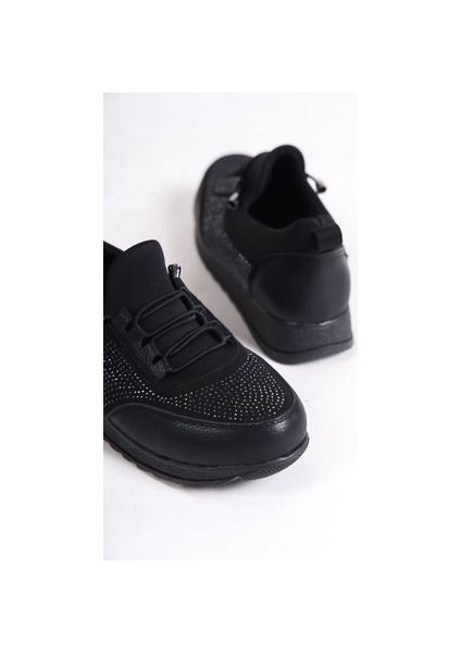 Rosa Bağcıklı Lastikli Ortopedik Rahat Taban Cilt Taş Detaylı Babet Anne Ayakkabısı St Siyah fiyatları