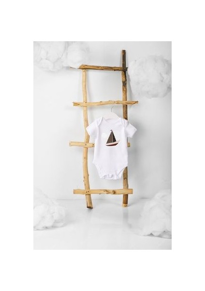 Kısa Kollu %100 Pamuklu Yelkenli Gemi Tasarımlı Bebek Body Zıbın