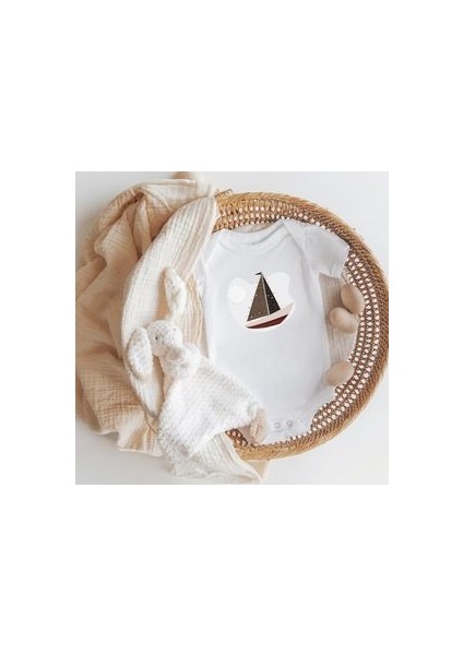 Kısa Kollu %100 Pamuklu Yelkenli Gemi Tasarımlı Bebek Body Zıbın fiyatları