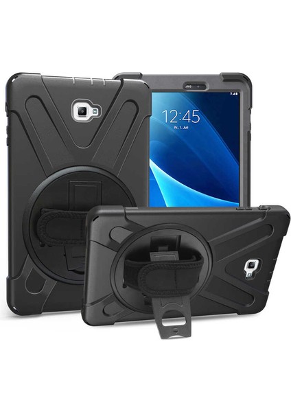 - Samsung Galaxy Tab A T580 10.1 - Tablet Kılıfı Boyun ip Askılı El Tutmaçlı Koruyucu Zırh Tank Defender Kılıf - T18522