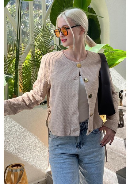 Bej Kemerli ve Dokulu Kadın Ceket MG2209 fiyatları