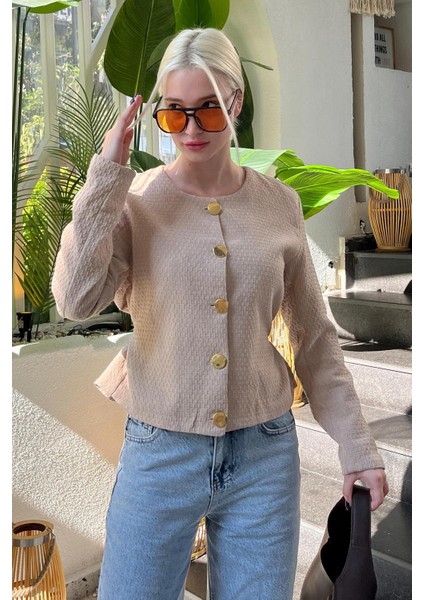 Bej Kemerli ve Dokulu Kadın Ceket MG2209 modelleri