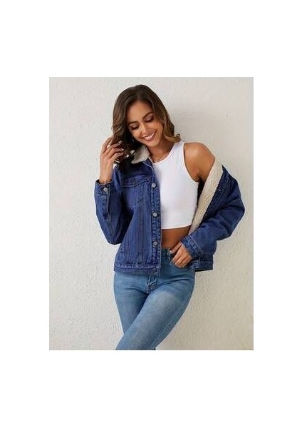 Kadın Içi Kürklü Slim Fit Kot Ceket Mavi fiyatları