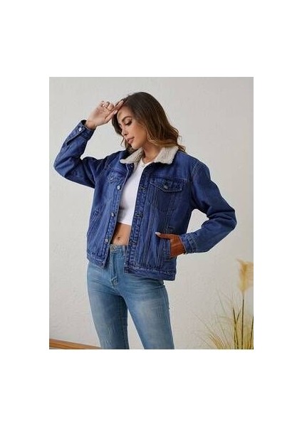 Kadın Içi Kürklü Slim Fit Kot Ceket Mavi fırsatları