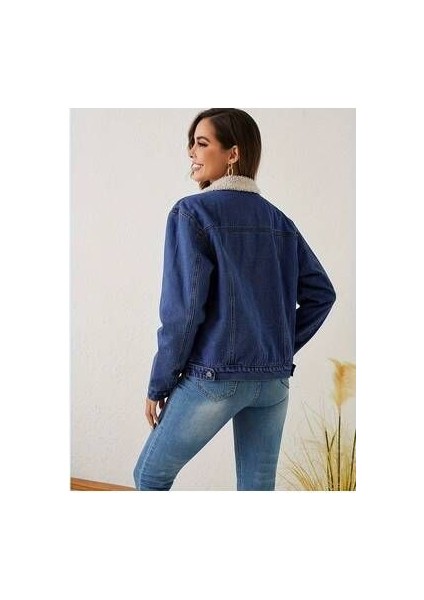 Kadın Içi Kürklü Slim Fit Kot Ceket Mavi indirimleri