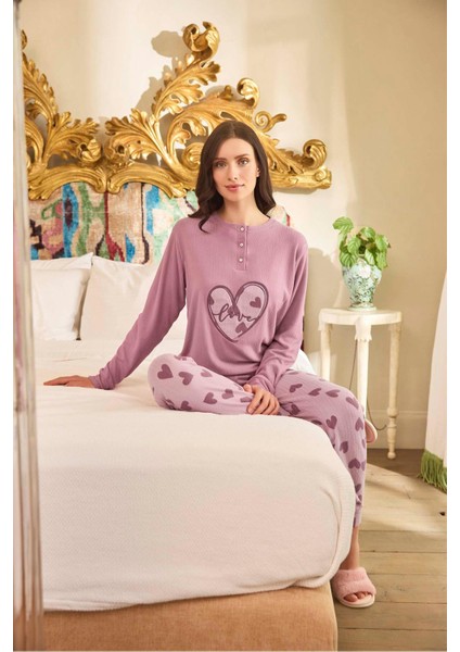 Kadın Asya Termal Love Pudra Pembe Pijama Takım 0665